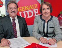 Annette Karl und Norbert Freundorfer kandidieren für die SPD für den Land- bzw. für den Bezirkstag.(Bild: Hartl)